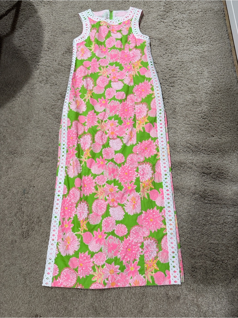 Lilly Pulitzer Sadie Maxi Romper green and pink floral maxi dress with white - Picture 3 of 7